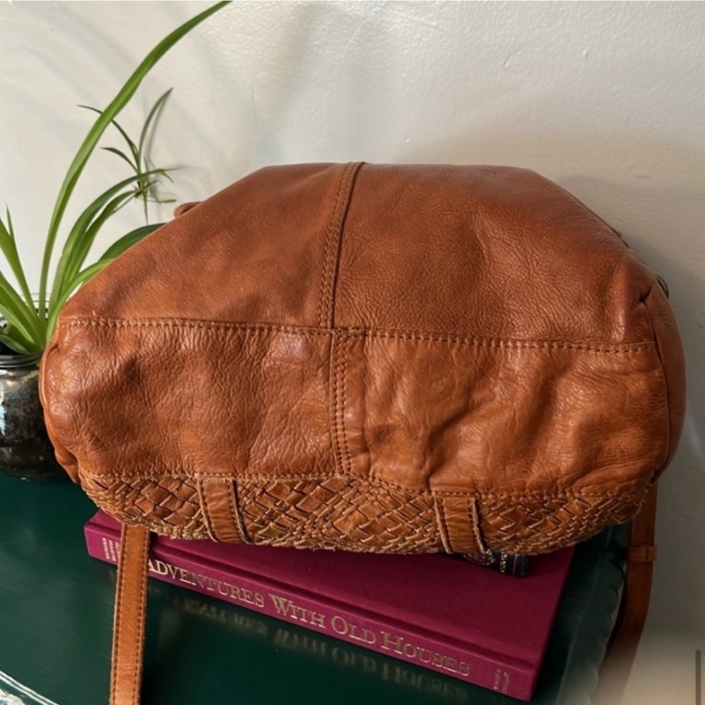 Basket Weave Woven Boho Genuine Leather Crossbody Shoulder Brown Bag Purse - Picture 3 of 4